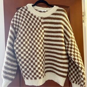 Altar'd State Cream and Brown Knit Sweater